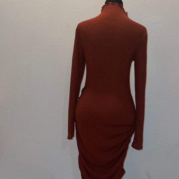 Rust Orange Long Sleeved Turtle Neck MIDI Dress - Picture 5 of 6